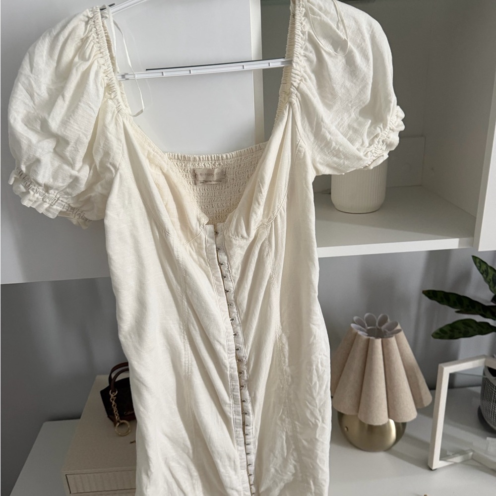 Urban Outfitters Cream Puff-Sleeve Mini Dress